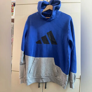 ADIDAS Mens Graphic Hoodie Sweatshirt Cotton Size L Gray/ Blue